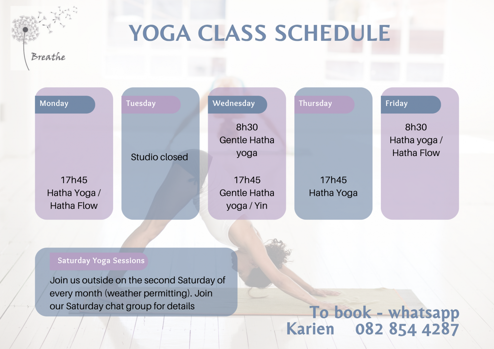 Image showcasing weekly yoga class schedule